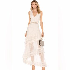 House of Harlow 1960 x Revolve Lace Asymmetrical Ruffle Midi Dress Small